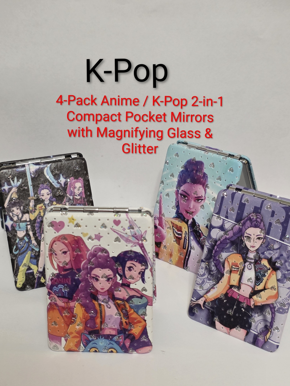 K-Pop Anime Compact Pocket Mirrors - 4-Pack